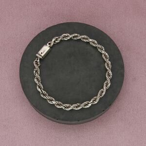 sterling silver mens vintage rope chain bracelet size 8.5in